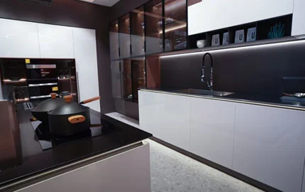 Baineng สีขาวบางเฉียบประตูแผงเวลาการออกแบบที่เรียบง่ายสแตนเลสตู้ครัว